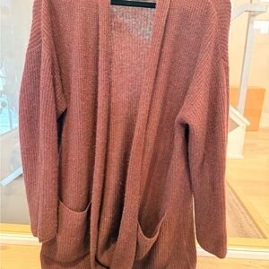 LINE Women's 100% Cashmere Cozy Sweater open front Cardigan - Rust/wine/burgundy